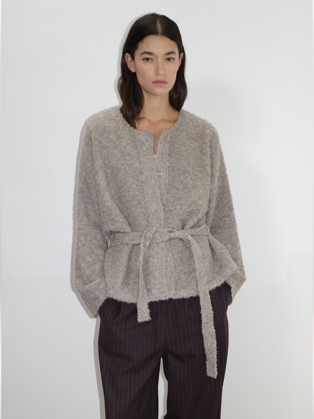 Deiji Studios Pod Knit Cloud Grey Belted Cardigan S/M